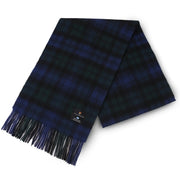 Black Watch Tartan Lambswool Scarf folded with fringed edge.