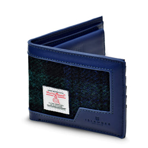 The Wallet open showing both the outside Harris Tweed and the inside pockets.