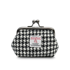Ladies Harris Tweed Coin Purse finished in a black and white dogtooth pattern.