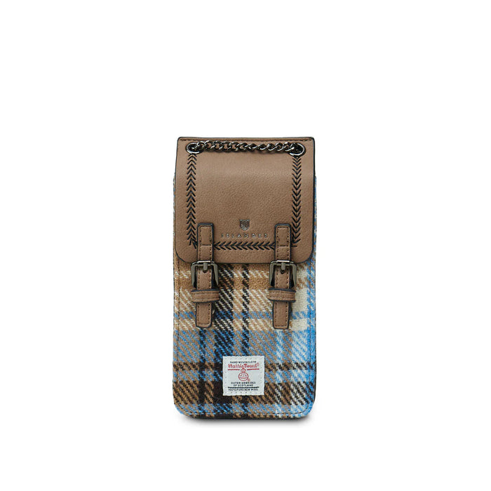 Blue & Beige Tartan Harris Tweed Phone Tote