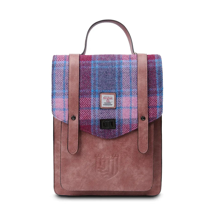 Carloway Backpack with Pink & Blue Tartan Harris Tweed®