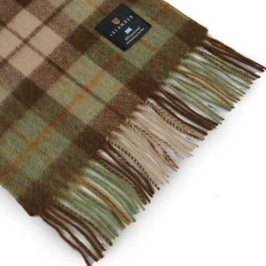 Close-up of Chestnut Tartan Lambswool Scarf fringe and check pattern
