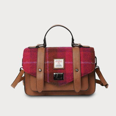 Fuchsia Red Tartan Medium Satchel with Harris Tweed®