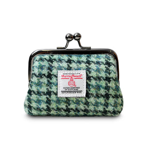 Ladies Harris Tweed Coin Purse finished with a green dogtooth patterned design.