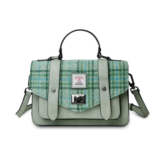 Ladies Mint Green Tartan Harris Tweed Satchel Contempo