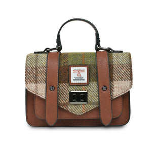 Harris Tweed Satchel in a Chestnut Tartan design and a brown PU leather body.