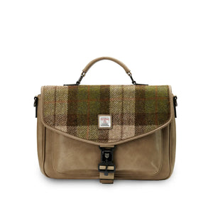 A chestnut tartan Harris Tweed laptop case, displayed straight on against a white background.