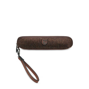 Coffee brown herringbone Harris Tweed Pencil Case. Timeless pattern in a compact and stylish design. (24cm x 5cm x 5cm)