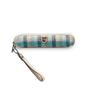 Islander Cream and Blue Tartan Harris Tweed Pencil Case. Classic island pattern in a compact and stylish design. (24cm x 5cm x 5cm)