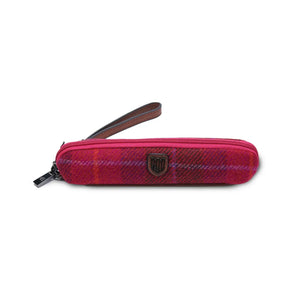 Red tartan Harris Tweed Pencil Case. Bold and stylish design for everyday essentials. (24cm x 5cm x 5cm)