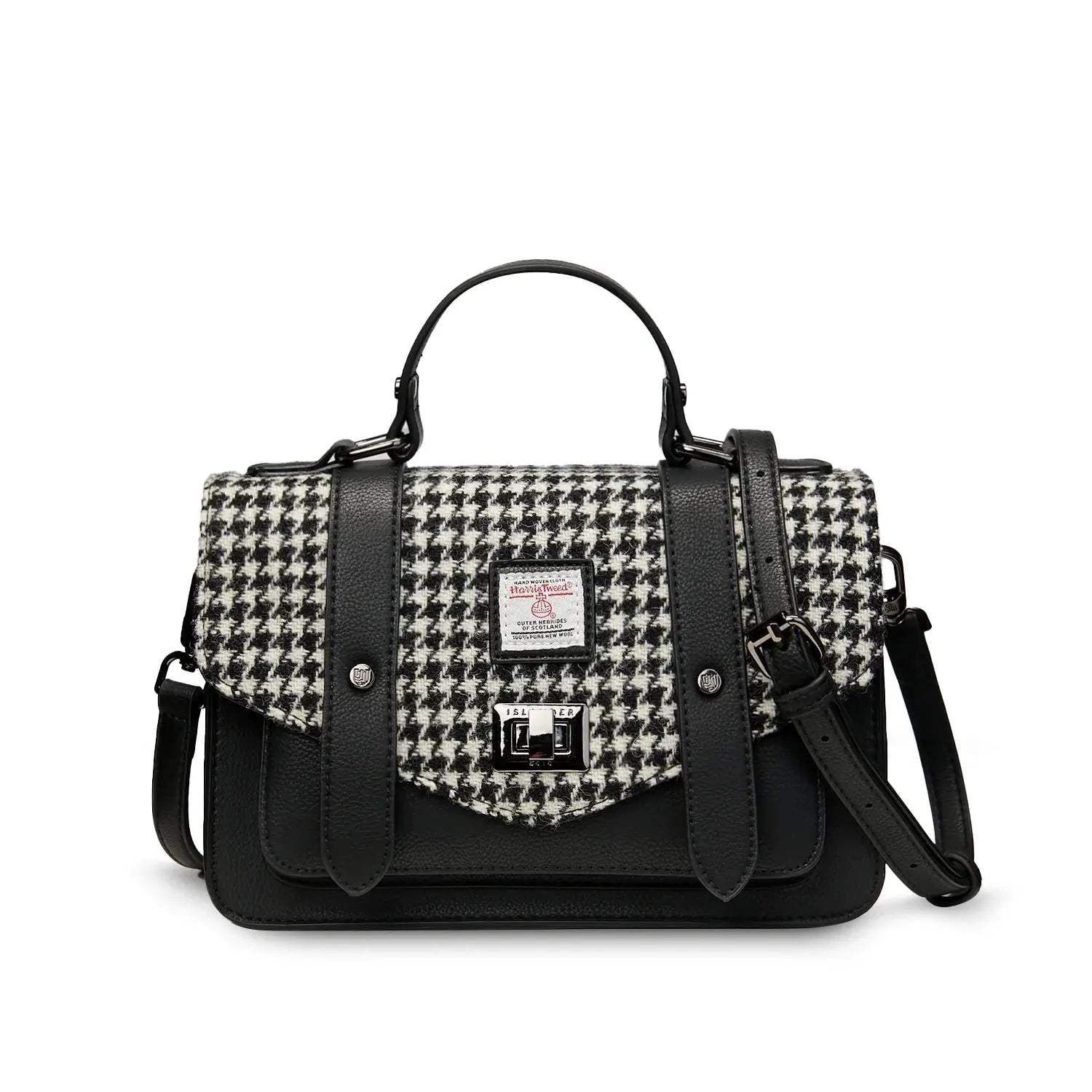 Black & White Dogtooth Medium Satchel with Harris Tweed®