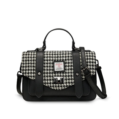 Black & White Dogtooth Medium Satchel with Harris Tweed®