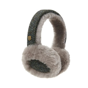 Black herringbone Harris Tweed earmuffs