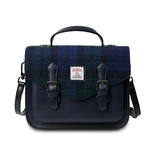 A classic black watch tartan satchel bag, exuding traditional Scottish style and elegance.