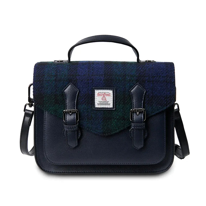 Medium Calton Satchel with Black Watch Tartan Harris Tweed