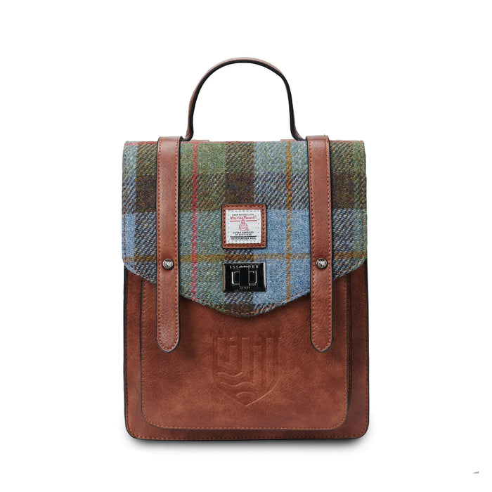 Mini Carloway Backpack with Chestnut & Blue Tartan Harris Tweed®