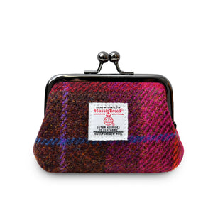 Ladies Harris Tweed Coin Purse finished in a red tartan pattern.