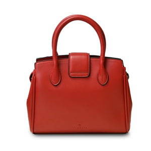 Back of the Red Tartan Harris Tweed Mini Tiree Tote Bag showing the red PU leather body.