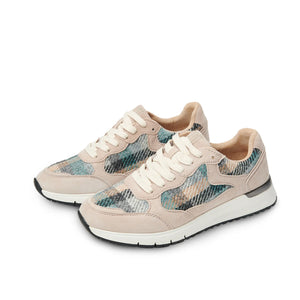 Angled view of Islander Rosie trainers as a pair showing full design and colour contrast.