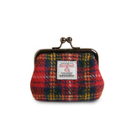 Royal Stewart tartan Harris Tweed coin purse with clasp closure and woven label, made in Scotland.