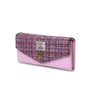 Ladies Harris Tweed purse in a violet dogtooth design and a violet PU leather body.
