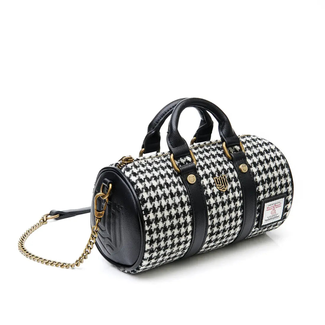Black & White Dogtooth Mini Duffel Shoulder Bag with Harris Tweed®
