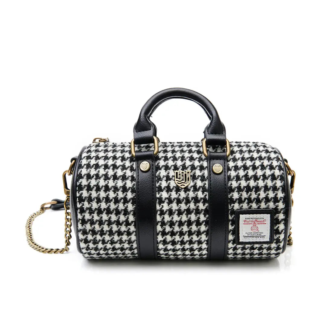 Black & White Dogtooth Mini Duffel Shoulder Bag with Harris Tweed®