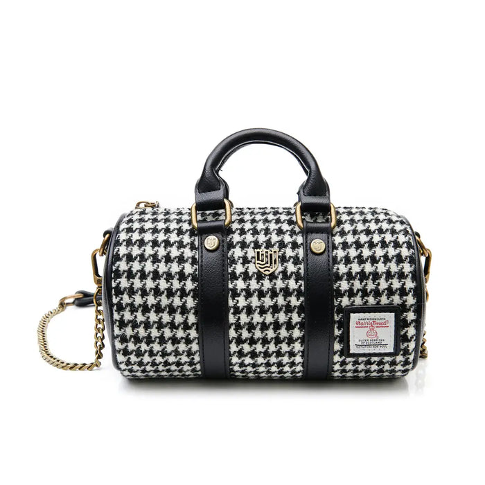 Black & White Dogtooth Mini Duffel Shoulder Bag with Harris Tweed®
