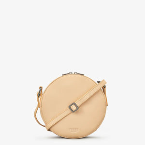 Back view – Back of Jammie Dodger biscuit-inspired leather cross body bag with plain cream finish.
