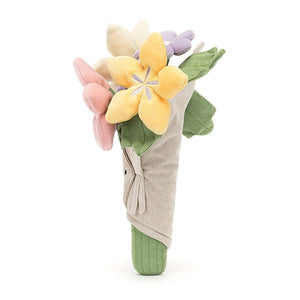 A delightful profile of the Jellycat Bouquet, showcasing its soft textures and the way the blooms are artfully arranged.