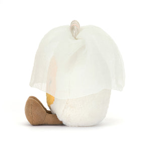 Side View: Adorable Jellycat Amuseable Boiled Egg Bride plush in profile, showcasing soft corduroy feet and delicate veil.