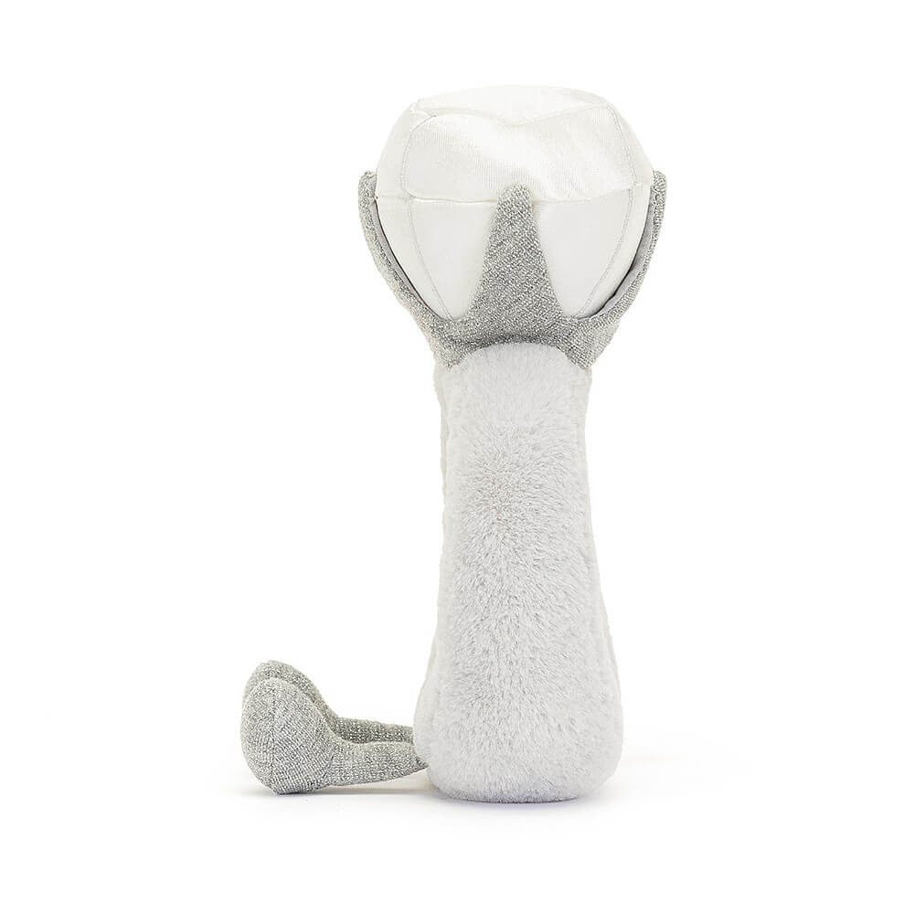 From the side the Jellycat Amuseable Diamond Ring children's soft toy with little legs sticking out in front. 