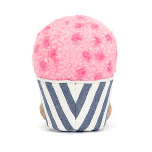 Jellycat Amuseable Gelato! Showcasing its textured pink scoop, adorable blue and cream striped cup.