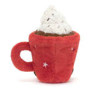 Back: Unwind with the Jellycat Amuseable Hot Chocolate! This soft mug is filled with fluffy "cocoa" and features a cozy red exterior, perfect for year-round comfort.