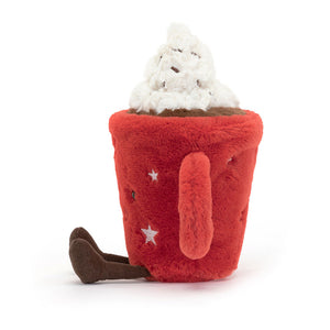 Side: The Jellycat Amuseable Hot Chocolate puts the whimsy in winter! This adorable plush mug features embroidered stars, whipped cream, and a pair of peeking corduroy boots.