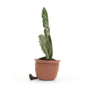 The whimsical design of the Jellycat Amuseable Monstera Plant continues on the back, featuring plush stems and realistic leaf details. This delightful plush is sure to spark joy in any environment.
