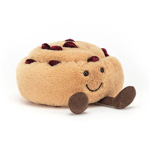 Children's soft toy from Jellycat in the shape of a Pain Au Raisin.