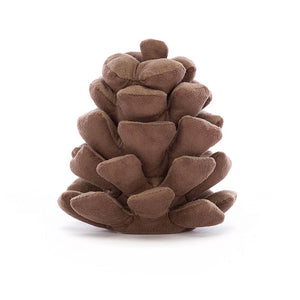 From behind the Jellycat Amuseable Pine Cone children's soft toy showing the different sections. 