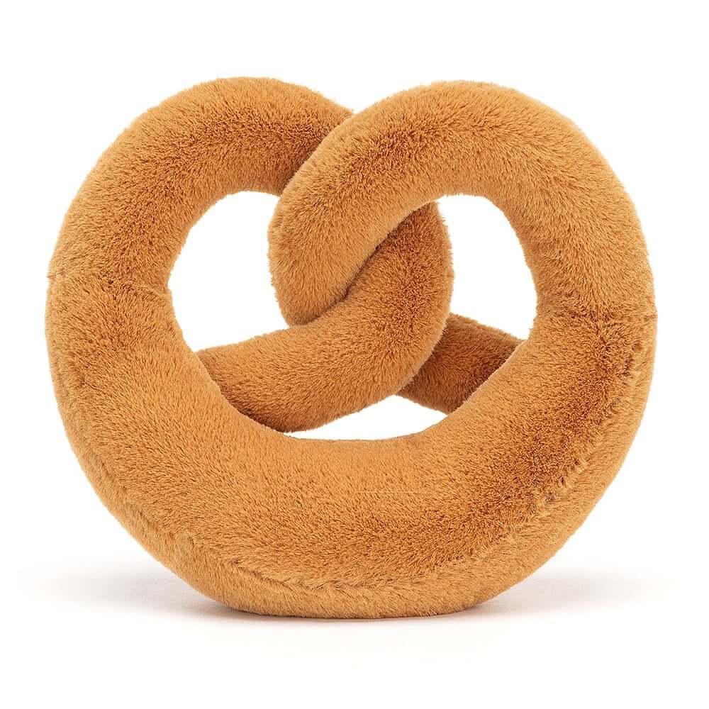 on't miss the playful twist! The Amuseable Pretzel's back showcases its golden brown dough and adorable cocoa cord boots, making it a huggable friend from any angle.