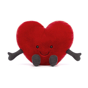 Jellycat Amuseable Red Heart with button eyes, stitched smile and little corded arms and legs.