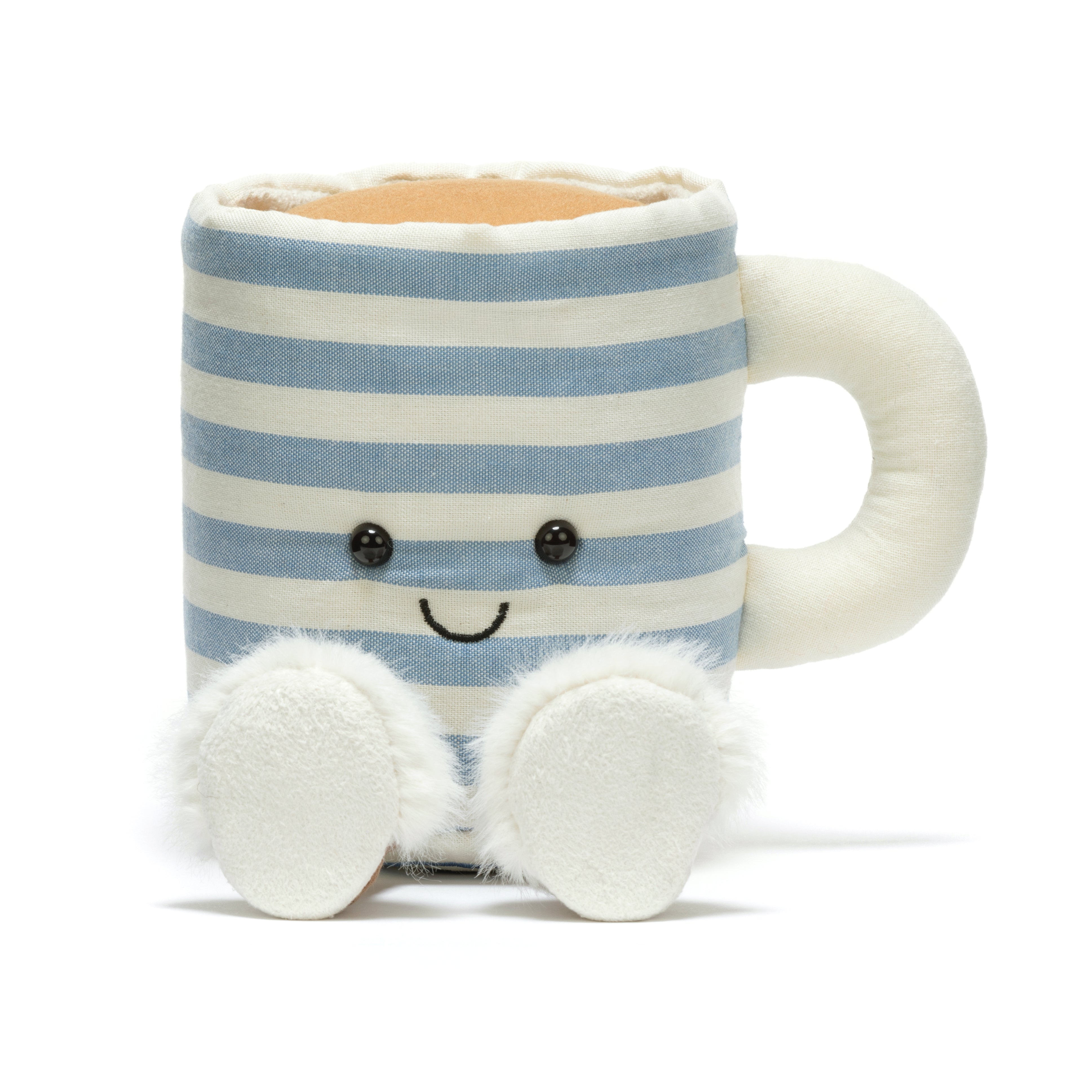Rosie Lea striped tea mug plush front view with feet on white background