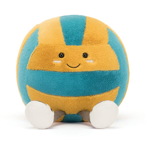 Adorable Jellycat Amuseables Sports Beach Volley facing front, highlighting its cute volleyball shape, embroidered facial features, and soft, cuddly appearance.