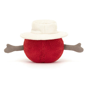 A rear view of the Jellycat Amuseable Sports Cricket Ball with the little arms outstretched.