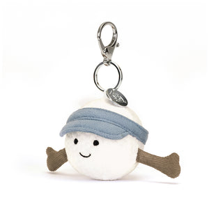 Angled View: Swing into cuteness! The Jellycat Sports Golf Bag Charm with its realistic details and cuddly texture is a fun addition to any bag.