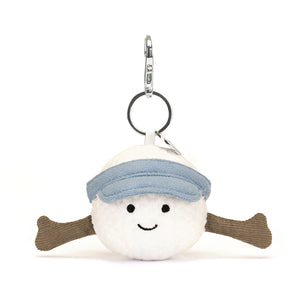 Front View: Fore! Adorable alert! The Jellycat Sports Golf Bag Charm, a soft plush golf ball with a playful smile, perfect for any golf enthusiast's bag.