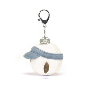 Side View: A perfect squeeze for golf lovers! The Jellycat Sports Golf Bag Charm is a soft and cuddly companion with a secure clasp for attaching to bags.