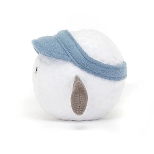 From the side Jellycat Amuseeable Sports Golf Ball children's soft toy.