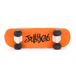  Jellycat Amuseables Sports Skateboarding, emphasizing its skateboard shape, signature Jellycat detail, and 3D wheels.