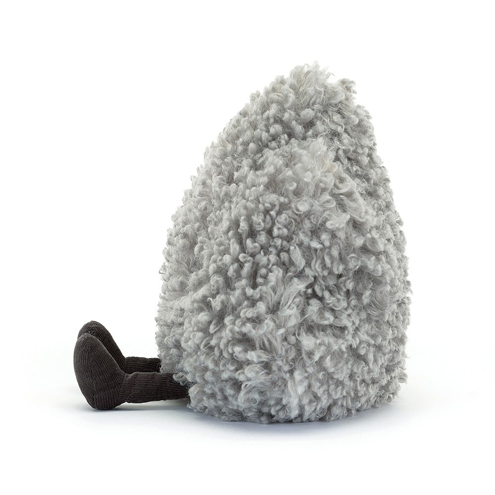 Peek-a-boo, sunshine! See the Jellycat Storm Cloud's soft fur, adorable boots, and playful frown from the side. This cuddly cloud offers comfort and cheer from any angle.