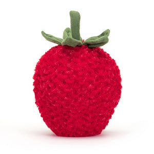 From behind the Jellycat Amuseable Strawberry children's soft toy.
